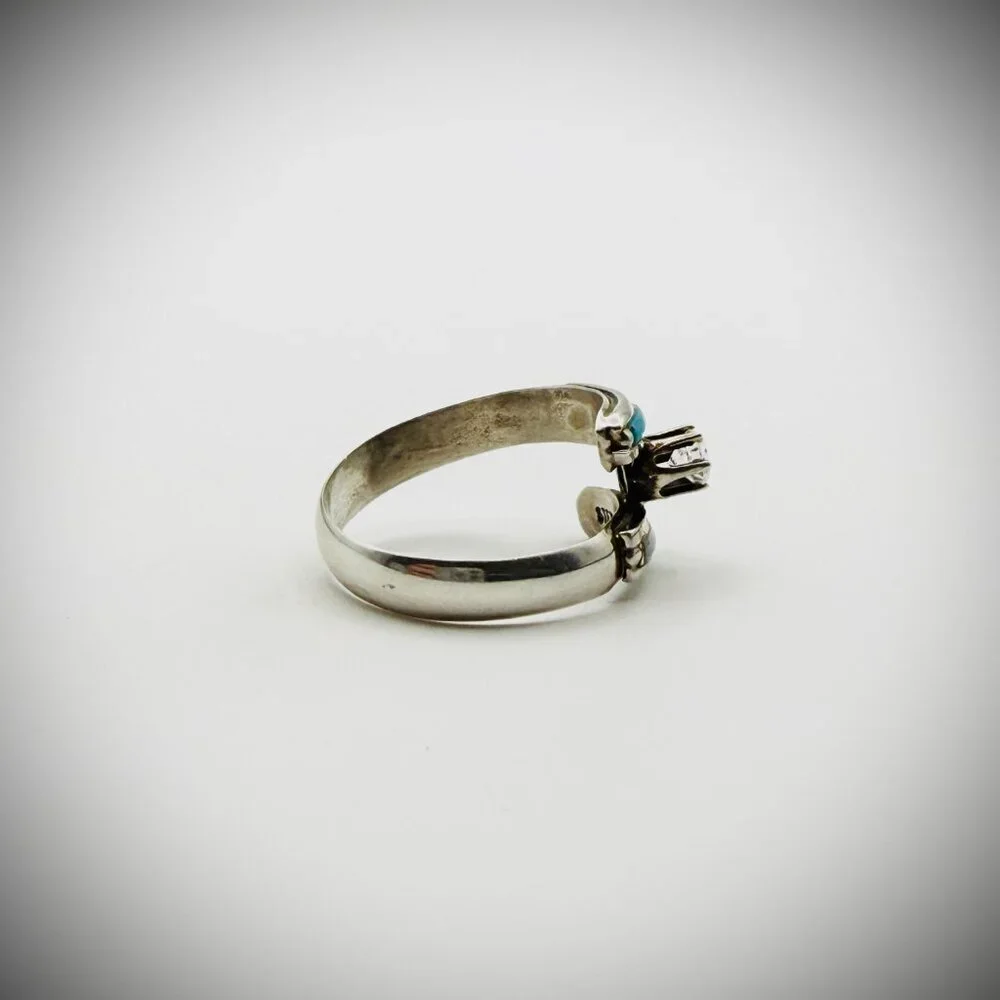 Vintage Sterling Multi-Stone Inlay Bypass Ring, Size 9 – Signed “DD”